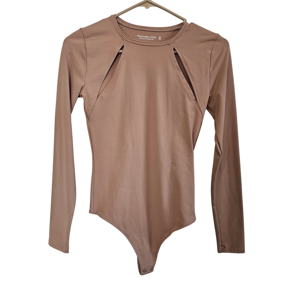 Abercrombie & Fitch Soft AF Collection Cutout Bodysuit Long Sleeve Taupe XS